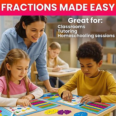 QUOKKA Magnetic Fractions Learning Set 110 Magnets, 12 Task Pages for Kids 6-12 Years - Math Games