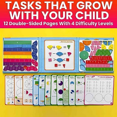 QUOKKA Magnetic Fractions Learning Set 110 Magnets, 12 Task Pages for Kids 6-12 Years - Math Games