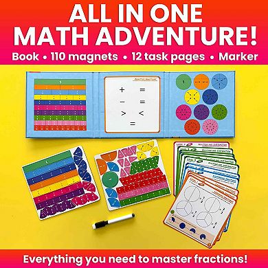 QUOKKA Magnetic Fractions Learning Set 110 Magnets, 12 Task Pages for Kids 6-12 Years - Math Games