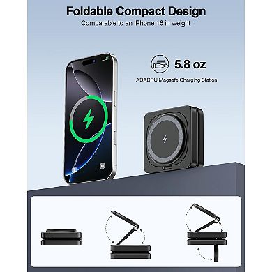Magnetic Wireless Charging Station,3 in 1 Foldable Charger Stand for Multiple Devices