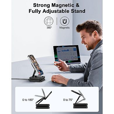 Magnetic Wireless Charging Station,3 in 1 Foldable Charger Stand for Multiple Devices