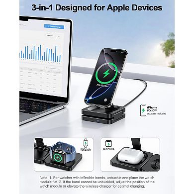 Magnetic Wireless Charging Station,3 in 1 Foldable Charger Stand for Multiple Devices
