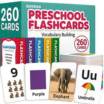 QUOKKA 260 Flash Cards Alphabet, Numbers, Shapes for Kids Ages 3-5 with Realistic Images - Pre K