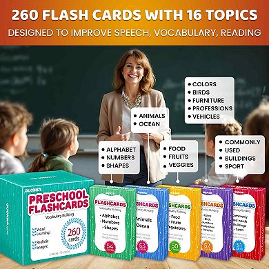 QUOKKA 260 Flash Cards Alphabet, Numbers, Shapes for Kids Ages 3-5 with Realistic Images - Pre K