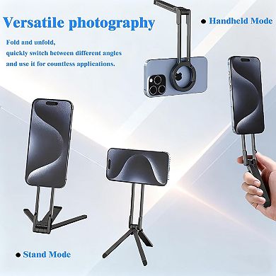 Magnetic Tripod for IPhone, Foldable Portable Phone Holder, Strong Magnet Quick Mount