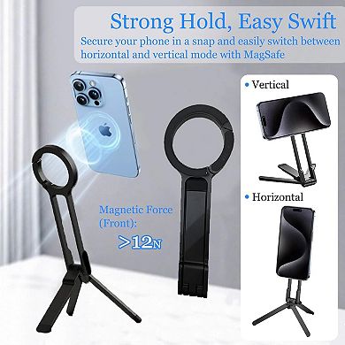 Magnetic Tripod for IPhone, Foldable Portable Phone Holder, Strong Magnet Quick Mount
