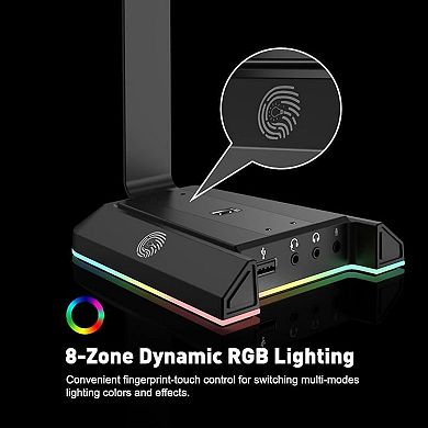 RGB Headset Stand, Headphone Stands with 7.1 Surround Sound & USB/3.5mm Port