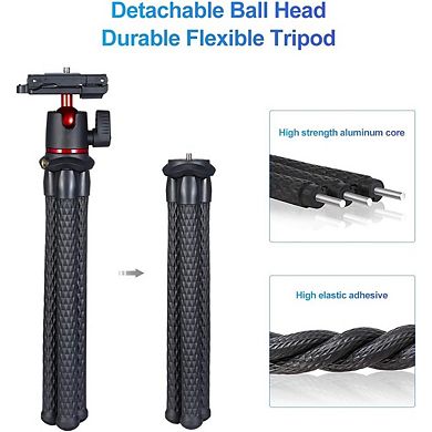 Camera Tripod, Mini Flexible Stand W Hidden Phone Holder, 1/4'' Screw F Magic Arm