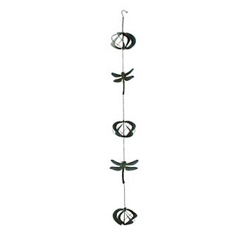 Metal Verdigris Dragonfly Wind Spinner Chain Kinetic Garden Sculpture Home Decor
