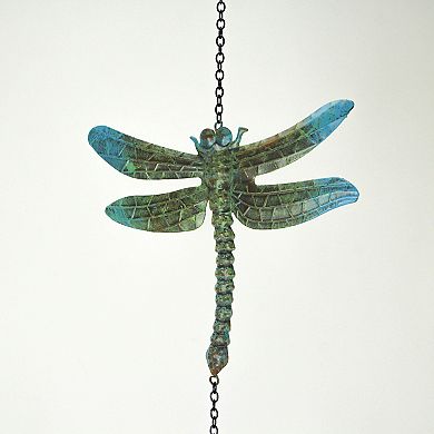 Metal Verdigris Dragonfly Wind Spinner Chain Kinetic Garden Sculpture Home Decor