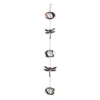 Metal Copper Dragonfly Wind Spinner Chain Kinetic Garden Sculpture Home Decor