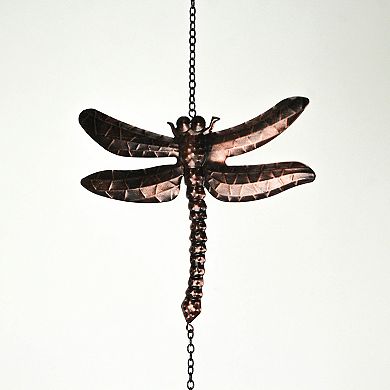 Metal Copper Dragonfly Wind Spinner Chain Kinetic Garden Sculpture Home Decor