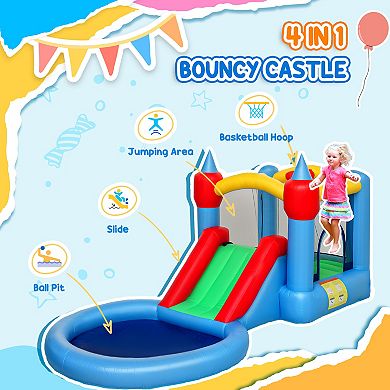 Qaba Inflatable Bounce House, 4 in 1 Bouncy Castle with Blower, Multicolor
