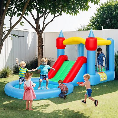 Qaba Inflatable Bounce House, 4 in 1 Bouncy Castle with Blower, Multicolor