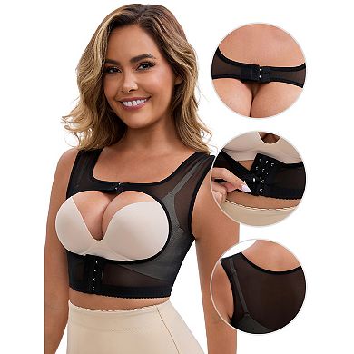 Women's Double Front Closure Push-Up Shapewear Wide Straps Bosom Support Band Posture Corrector Tank