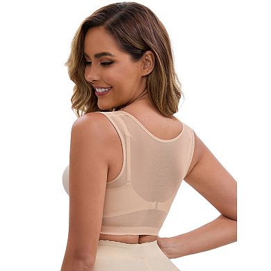 Women's Double Front Closure Push-Up Shapewear Wide Straps Bosom Support Band Posture Corrector Tank