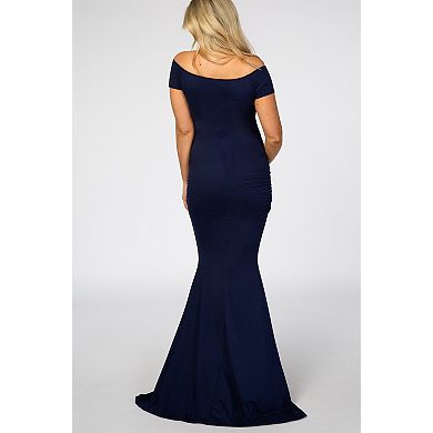 Maternity Navy Off Shoulder Wrap Maternity Photoshoot Gown/Dress