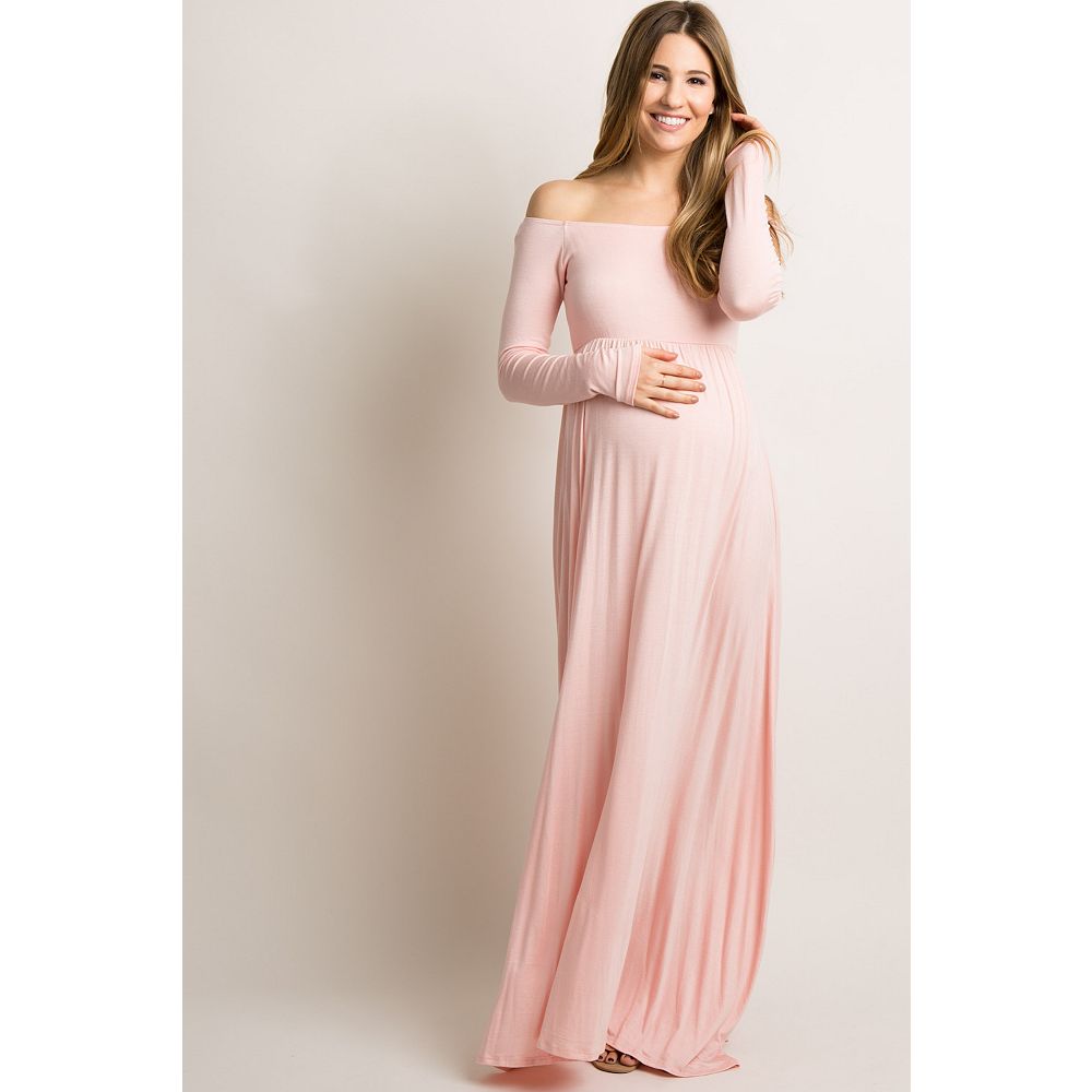 PinkBlush Solid Off Shoulder Maternity Maxi Dress at Nordstrom, Size Large
