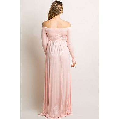 Maternity Tall Pink Solid Off Shoulder Maternity Maxi Dress