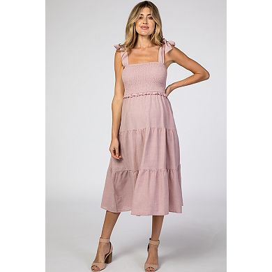Maternity Bow Strap Tiered Midi Dress