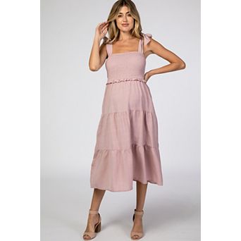 Maternity Bow Strap Tiered Midi Dress