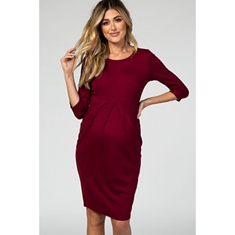 Maternity 3/4 Sleeves Front Pleated Maternity Dress