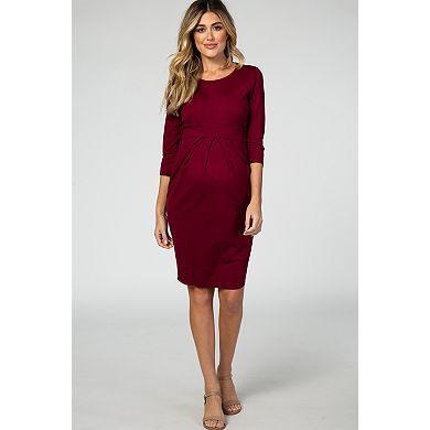 Maternity 3/4 Sleeves Front Pleated Maternity Dress