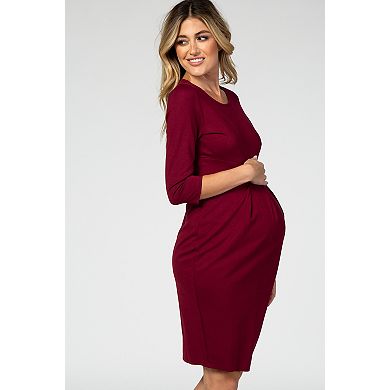 Maternity 3/4 Sleeves Front Pleated Maternity Dress