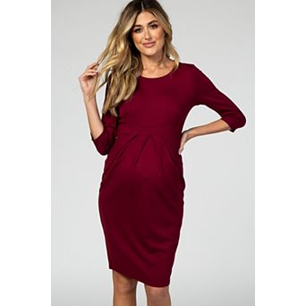Maternity 3/4 Sleeves Front Pleated Maternity Dress