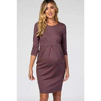 Maternity 3/4 Sleeves Front Pleated Maternity Dress
