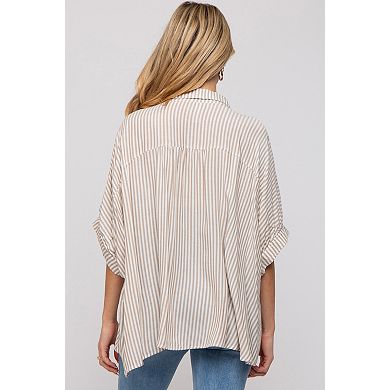 Maternity Striped Button Up Dolman Top