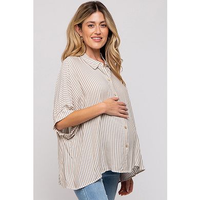 Maternity Striped Button Up Dolman Top