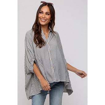 Maternity Striped Button Up Dolman Top