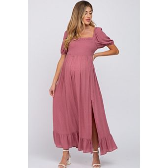 Maternity Swiss Dot Square Neck Smocked Maxi Dress