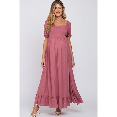 Maternity Swiss Dot Square Neck Smocked Maxi Dress