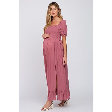 Maternity Swiss Dot Square Neck Smocked Maxi Dress