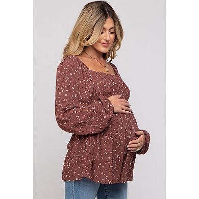 Maternity Floral Smocked Long Sleeve Top