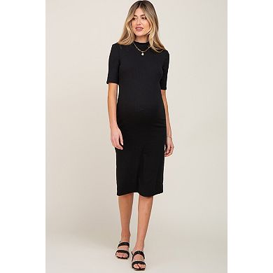 Maternity Ribbed Mock Neck Midi Dress