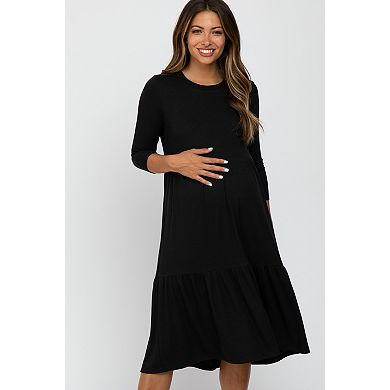 Maternity Tiered Ribbed 3/4 Sleeve Midi Dress