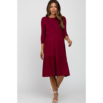 Maternity Tiered Ribbed 3/4 Sleeve Midi Dress