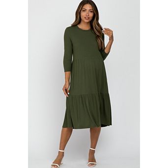 Maternity Tiered Ribbed 3/4 Sleeve Midi Dress