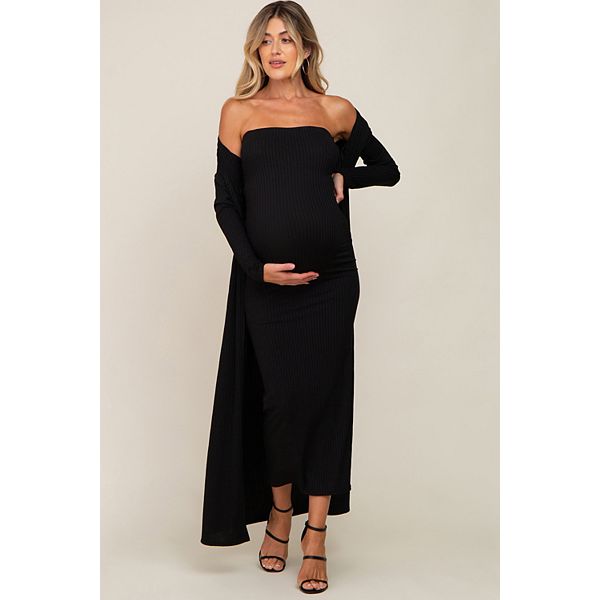 PinkBlush Mauve Ribbed Sleeveless Dress Cardigan Maternity Set Large