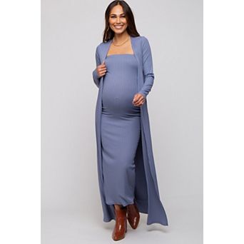 Maternity Ribbed Sleeveless Dress Cardigan Set