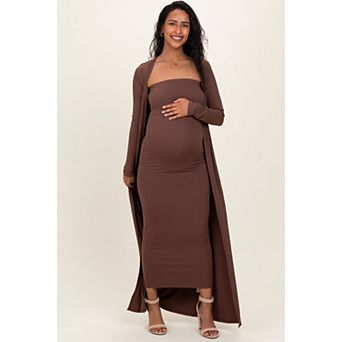 Maternity Ribbed Sleeveless Dress Cardigan Set