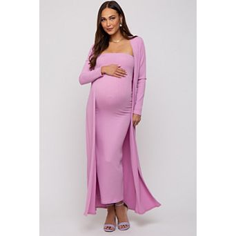 Maternity Ribbed Sleeveless Dress Cardigan Set