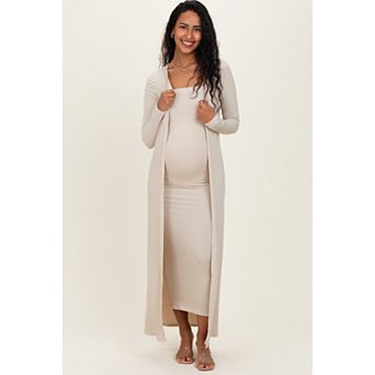 Maternity Ribbed Sleeveless Dress Cardigan Set