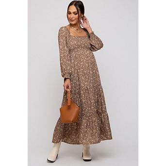 Maternity Floral Smocked Long Sleeve Maxi Dress