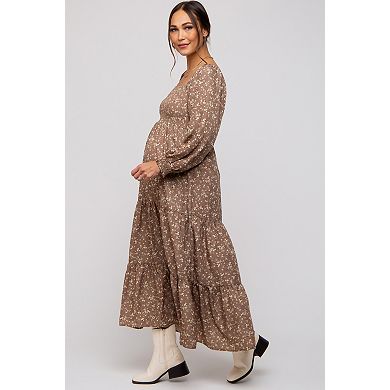 Maternity Floral Smocked Long Sleeve Maxi Dress