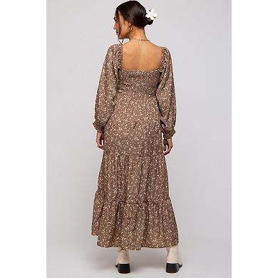 Maternity Floral Smocked Long Sleeve Maxi Dress
