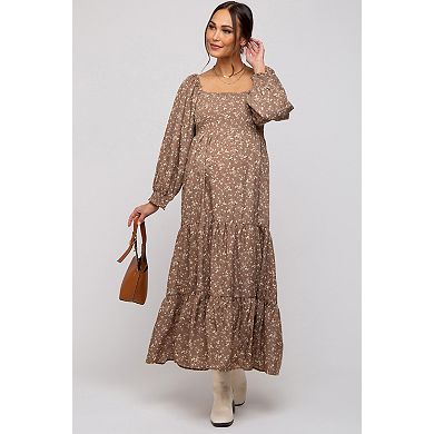 Maternity Floral Smocked Long Sleeve Maxi Dress